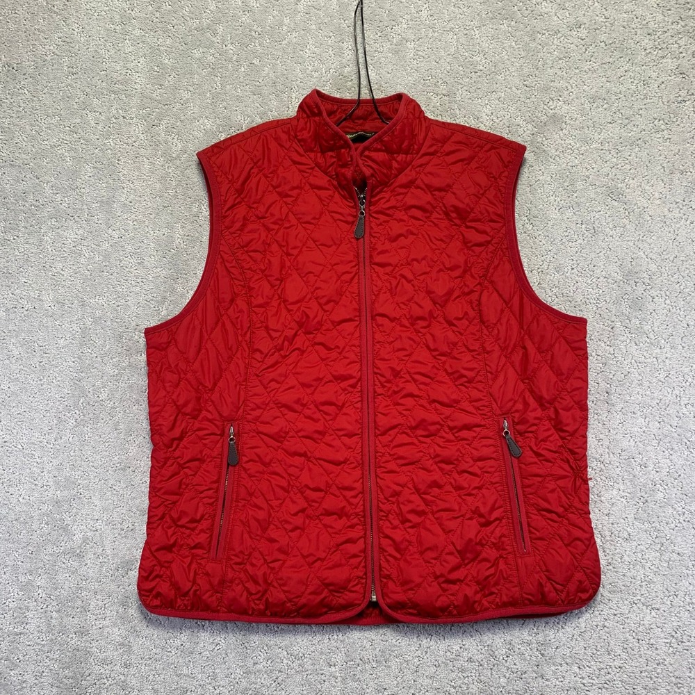 Eddie Bauer Vest Jacket Womens XL Red Quilted Diamond Zip Up Outdoor Lightweight